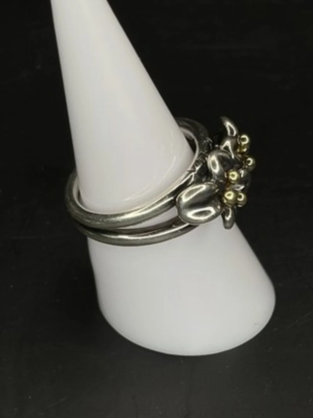 Ann King Sterling Silver 18K Yellow Gold Flower Ring Size 5 Two Tone Floral 925